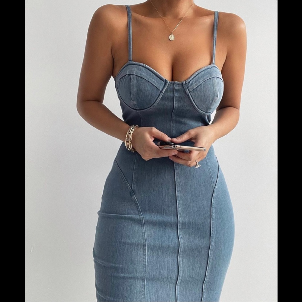 JLUXLABEL Lunette Bustier Denim Dress NWT